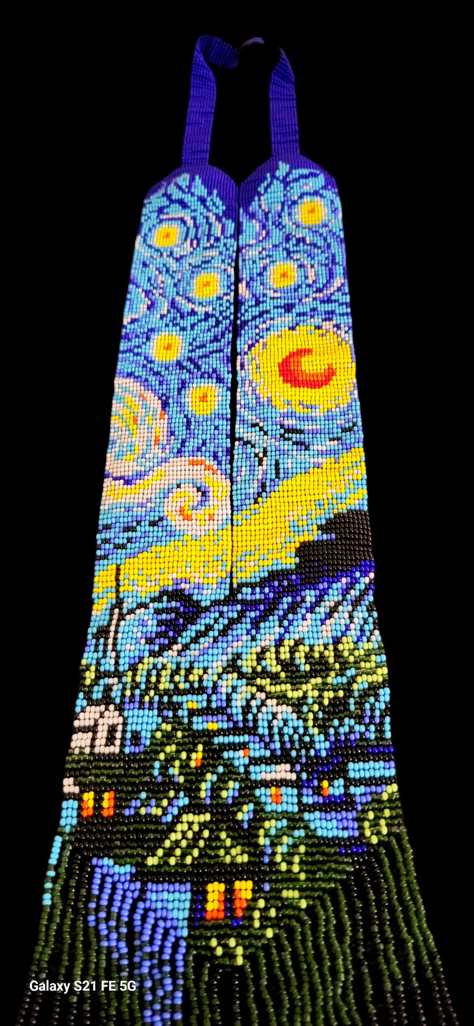 Van Gogh-Inspired Handmade Seed Bead Necklace and Earring Set - Artistic Beaded