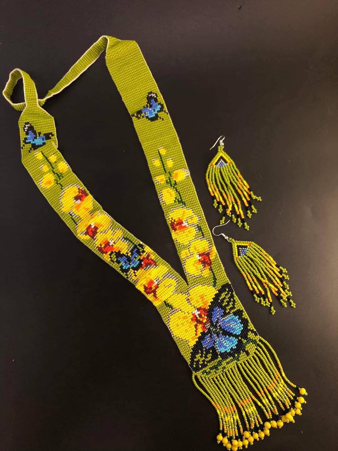 Handmade Beaded Butterfly Necklace & Earrings: Boho Summer Set