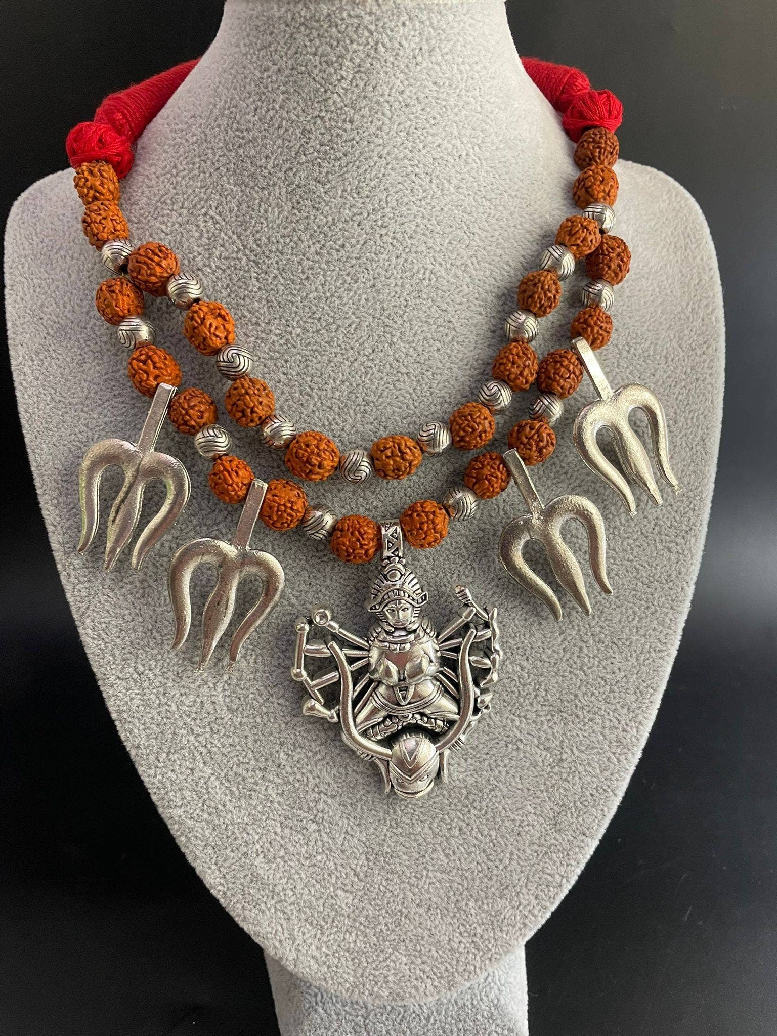 Kali Goddess Rudraksha Necklace: Hindu Amulet Pendant