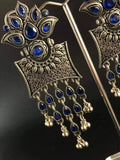 Vintage Silver Dangle Earrings: Bohemia Beaded Tassel, Cobalt Crystals