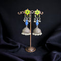 Oxidized Silver Plated Jhumka Earrings: Hand-Painted Floral Jewelry