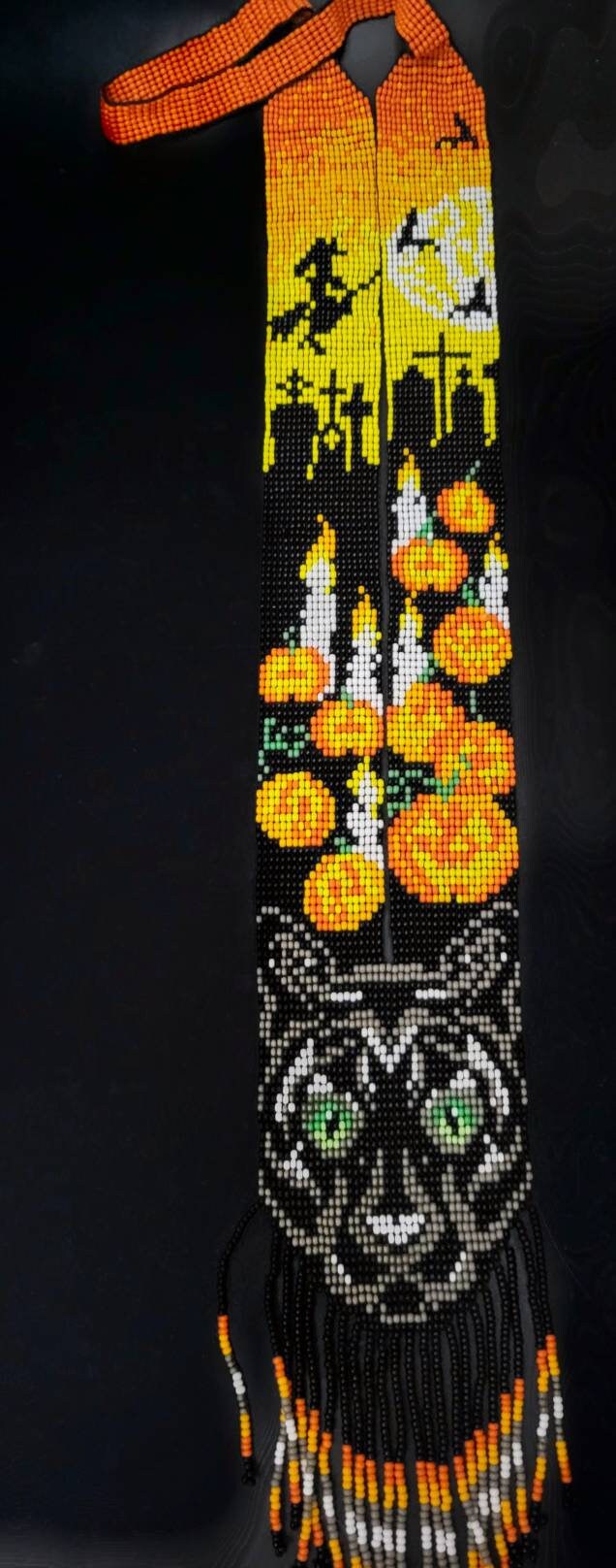 Beaded Cat &amp; Pumpkin Necklace Set: Halloween Statement Jewelry