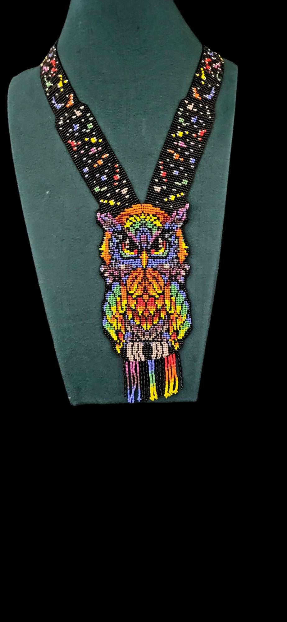 Handmade Beaded Rainbow Owl Necklace: Whimsical Boho Jewelry