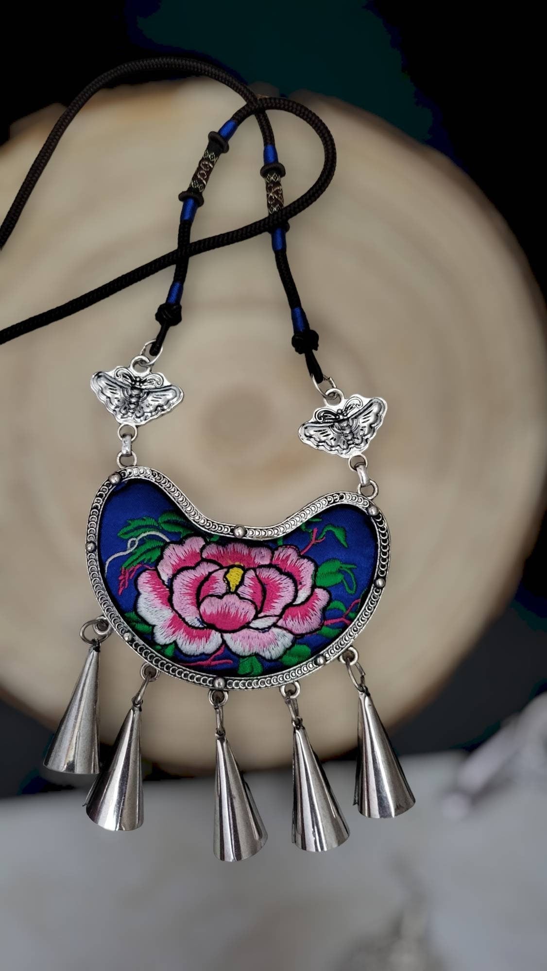 New Design!! Miao Silver Embroidery Necklace,Butterfly Dangle Earring,Circular Flower design,Bold Ethnic Earring, Traditional Earrings,Boho