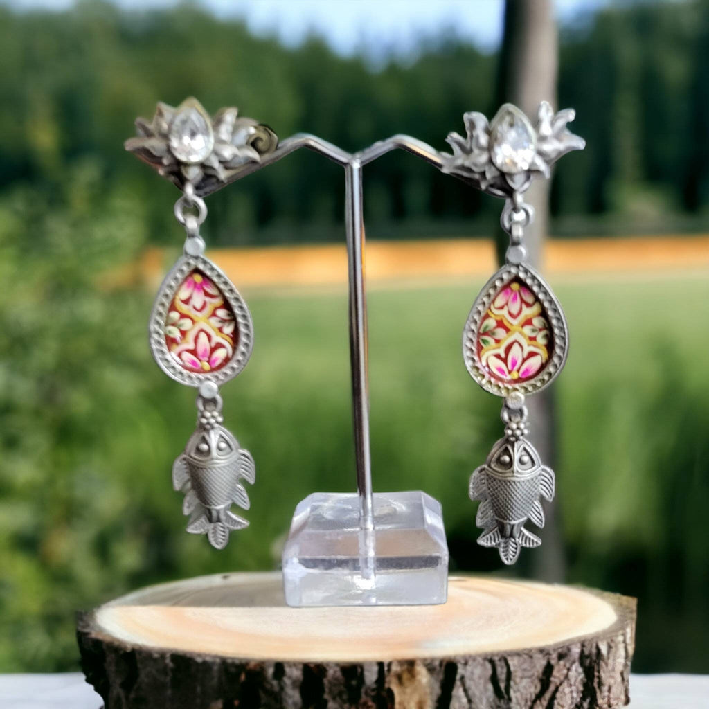 Silver Replica earring , fish Earrings Handmade painting earrings