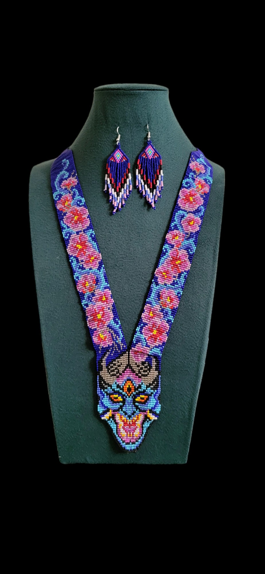 Handmade Third Eye Seed Bead Necklace: Ethnic Floral Spiritual Jewelry
