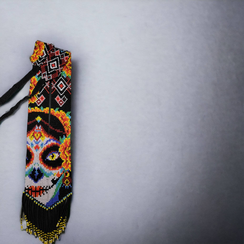 Handmade Seed Bead Sugar Skull Necklace with Earrings