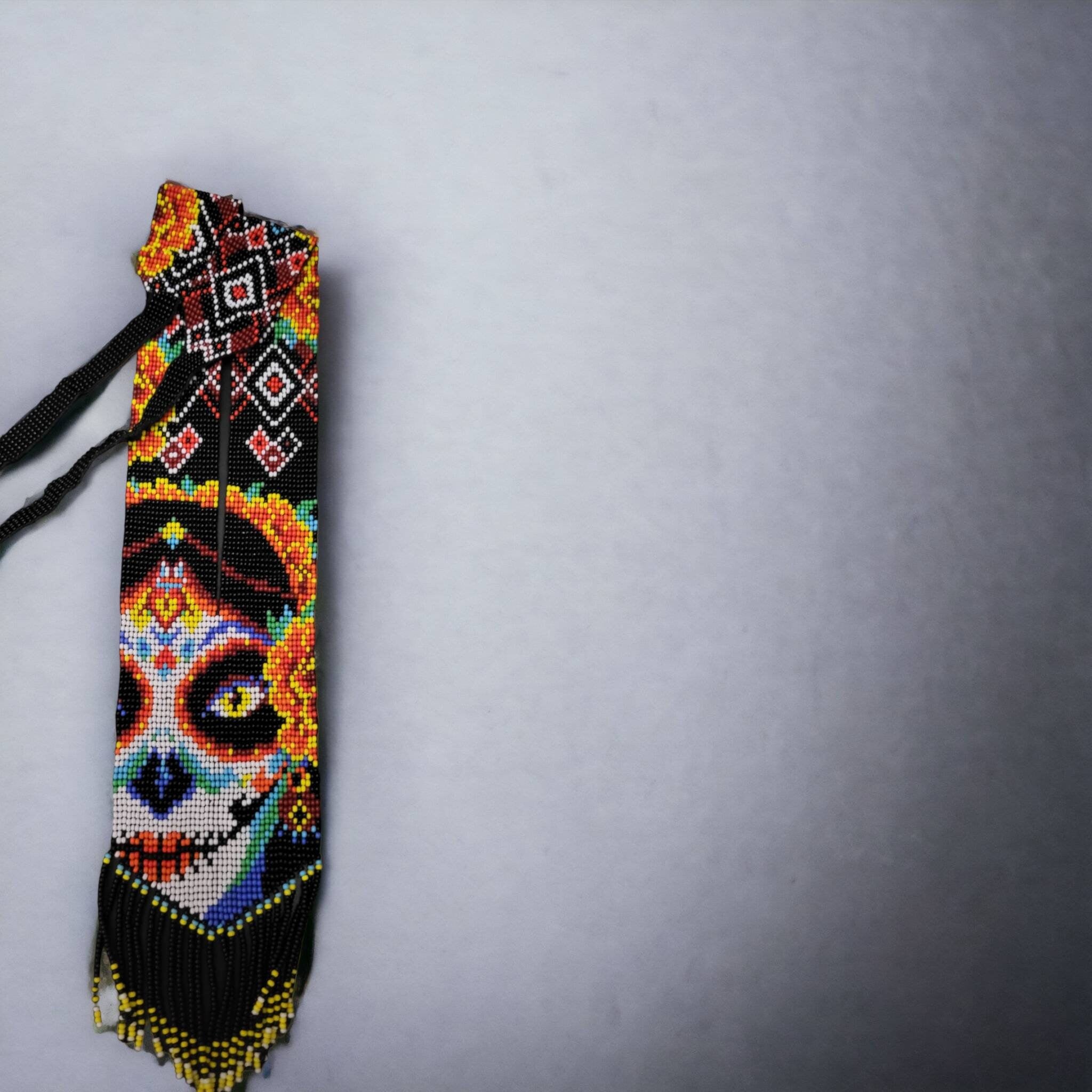 Handmade Seed Bead Sugar Skull Necklace with Earrings