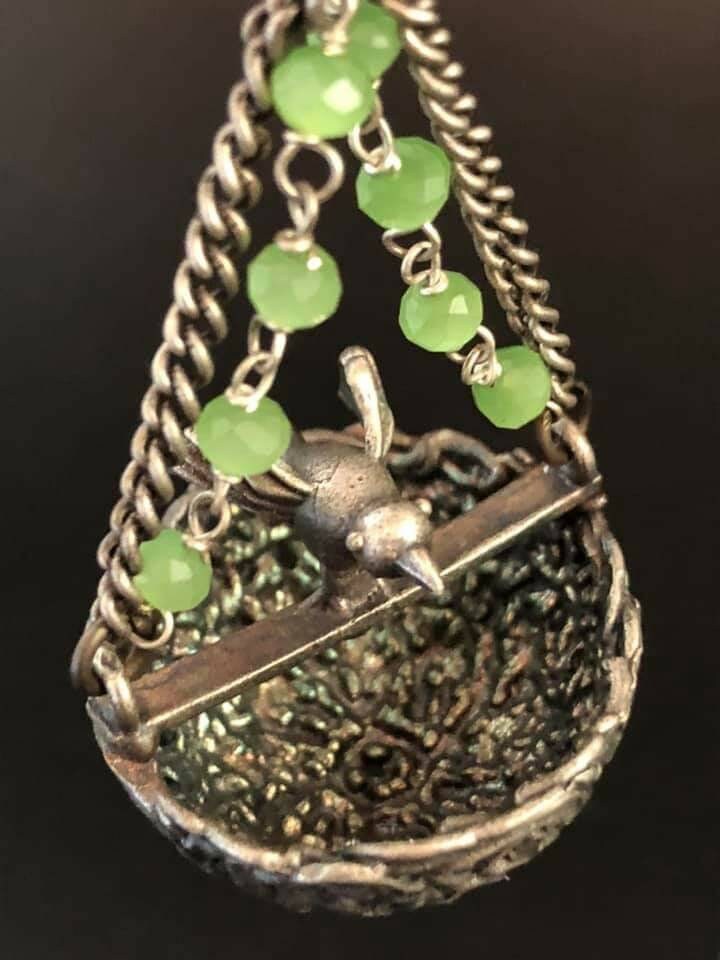 Handmade Bird Nest Earrings: Silver Metal Dangle Earrings