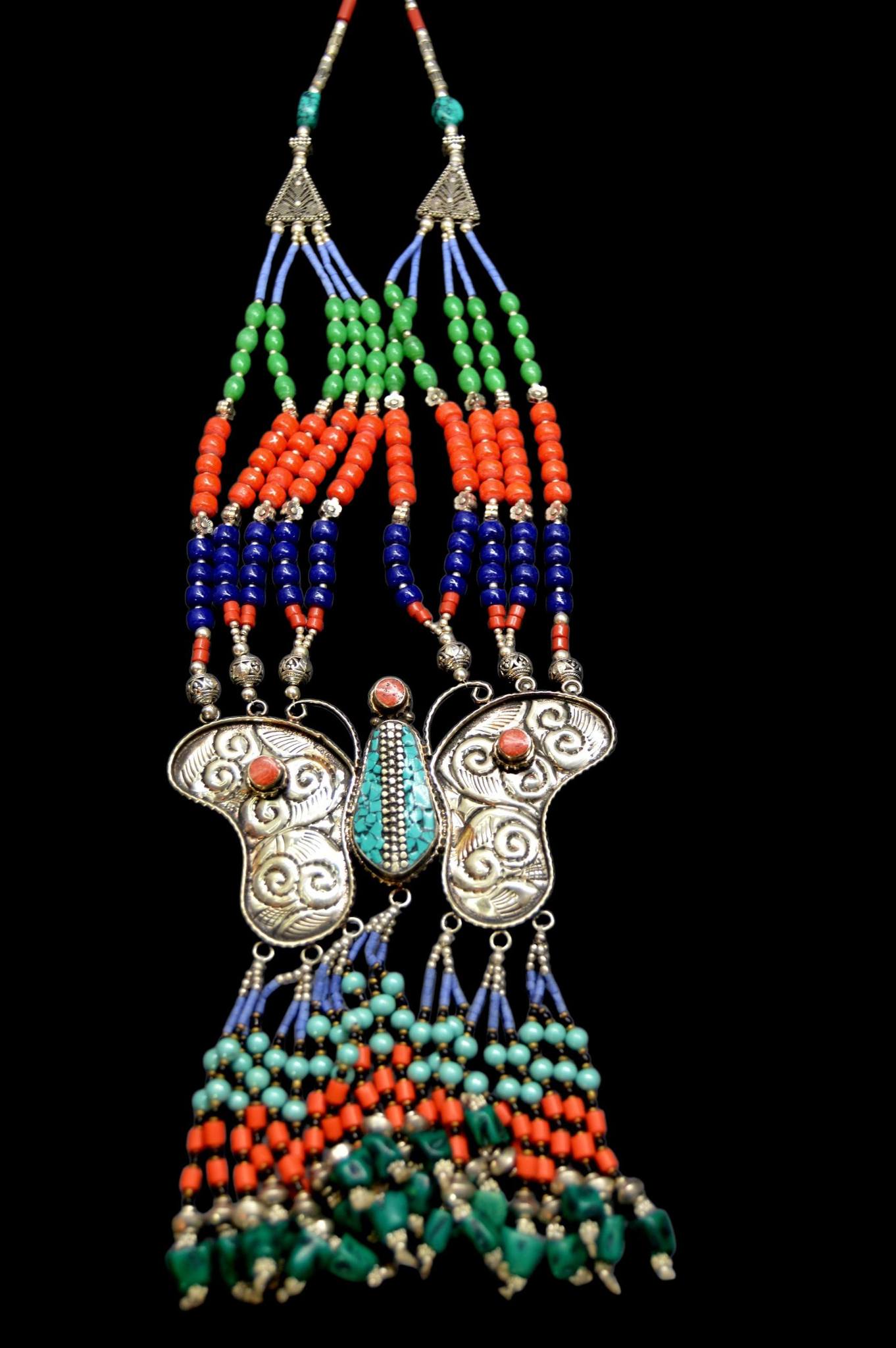 Monarch of the Himalayas: Tibetan Butterfly Beaded Necklace