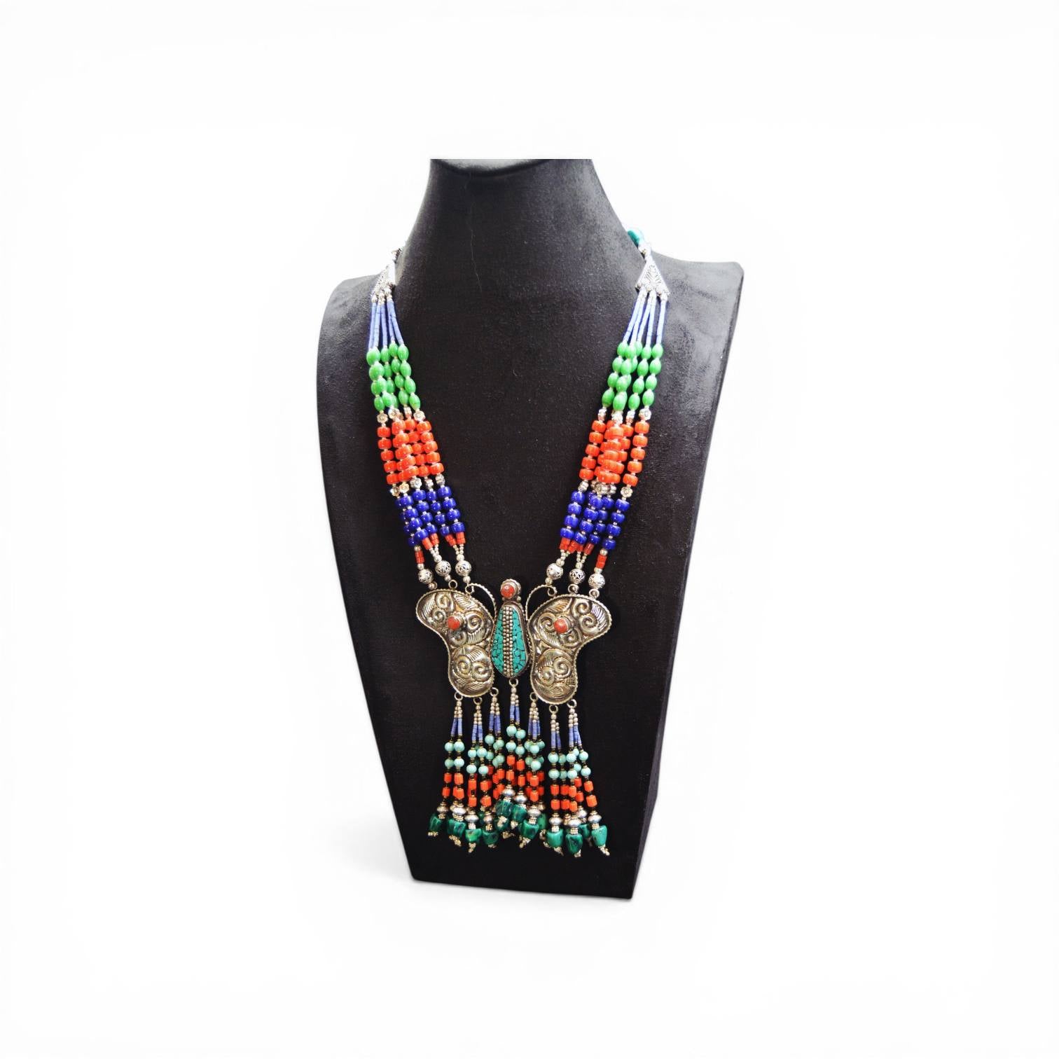 Monarch of the Himalayas: Tibetan Butterfly Beaded Necklace