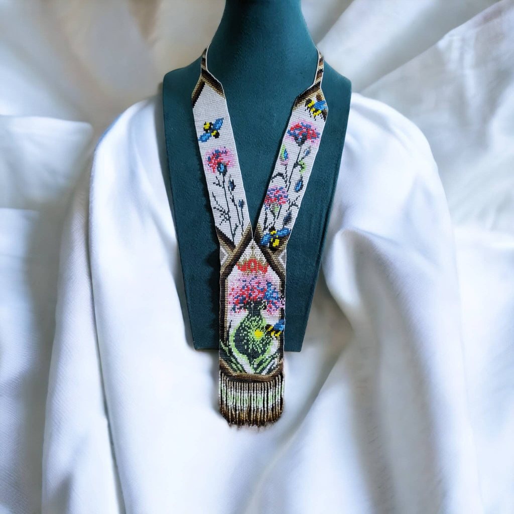 Handmade Beaded Flower Pot Necklace: Boho Floral Jewelry