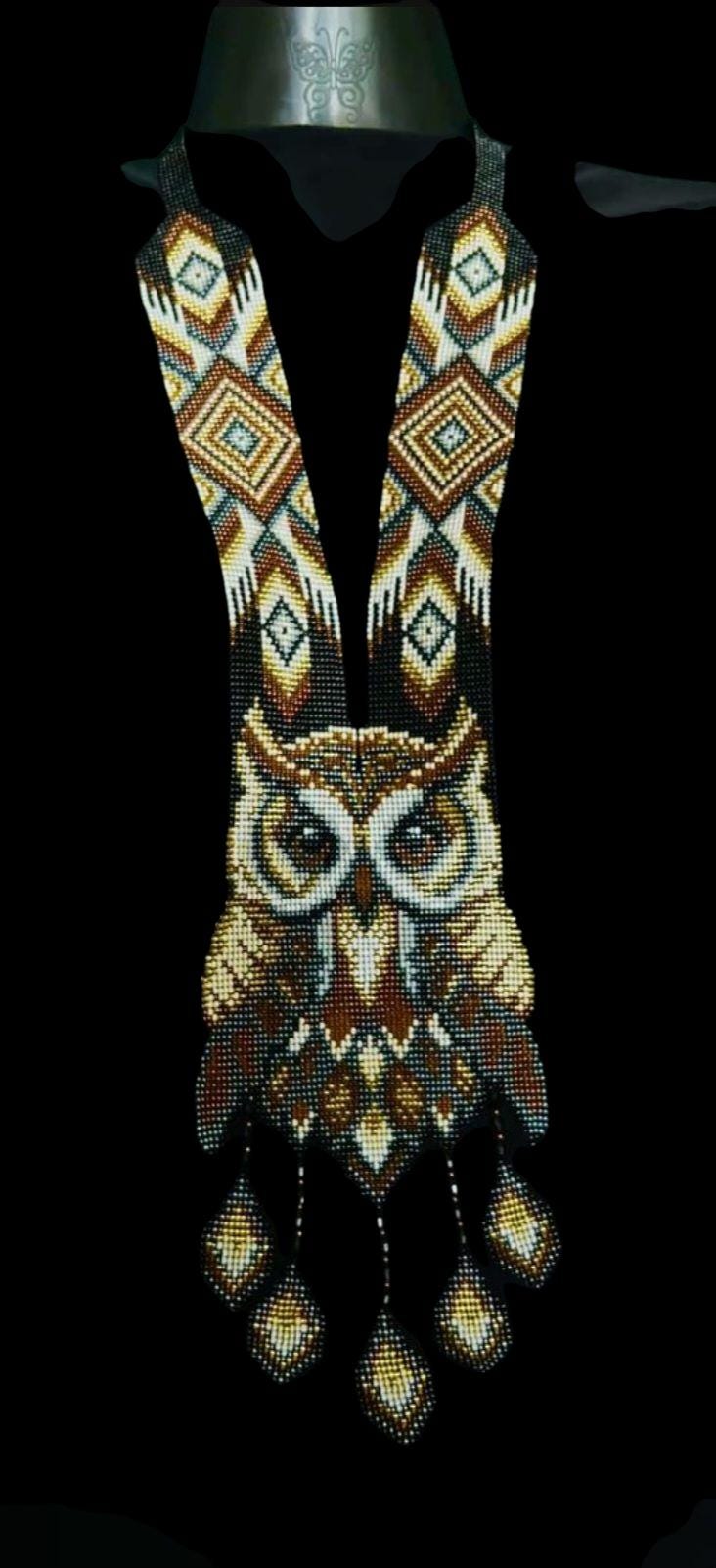 Handmade Beaded Owl Necklace: Long Statement Jewelry