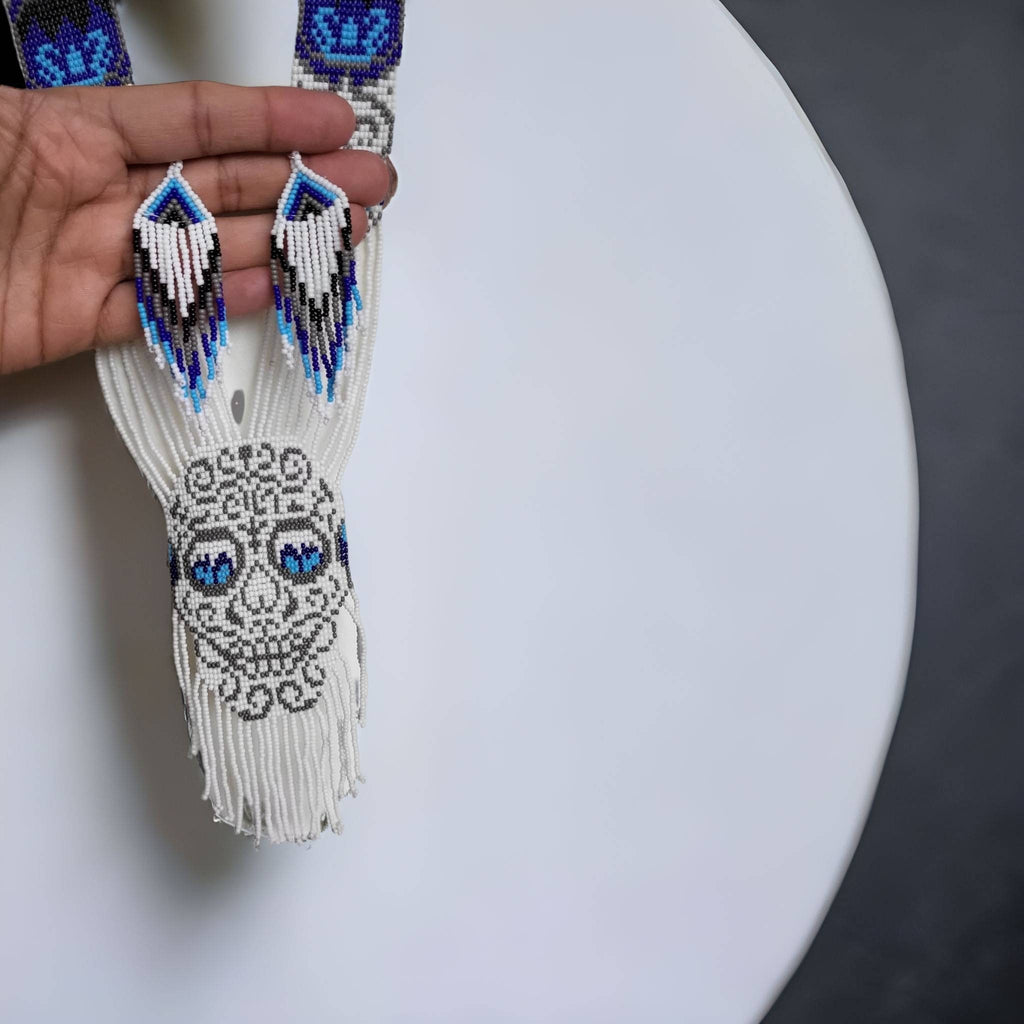 Handmade Seed Bead Skull Necklace & Earring Set