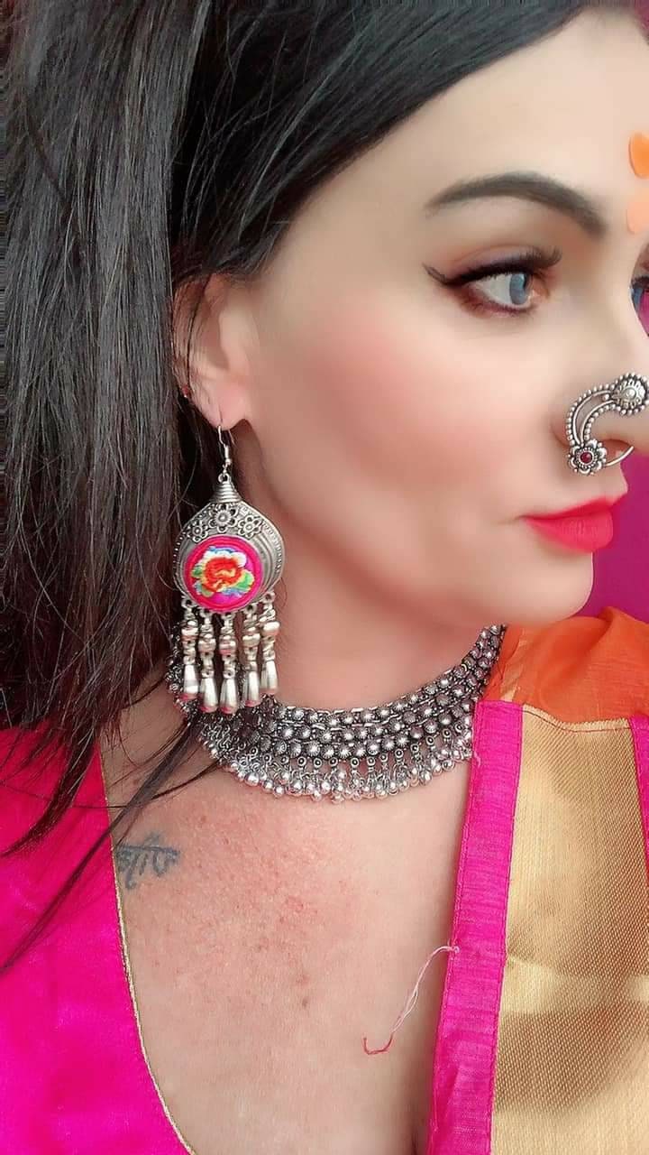Miao Silver Dangle Earrings: Hmong Embroidered Flower, Ethnic Boho