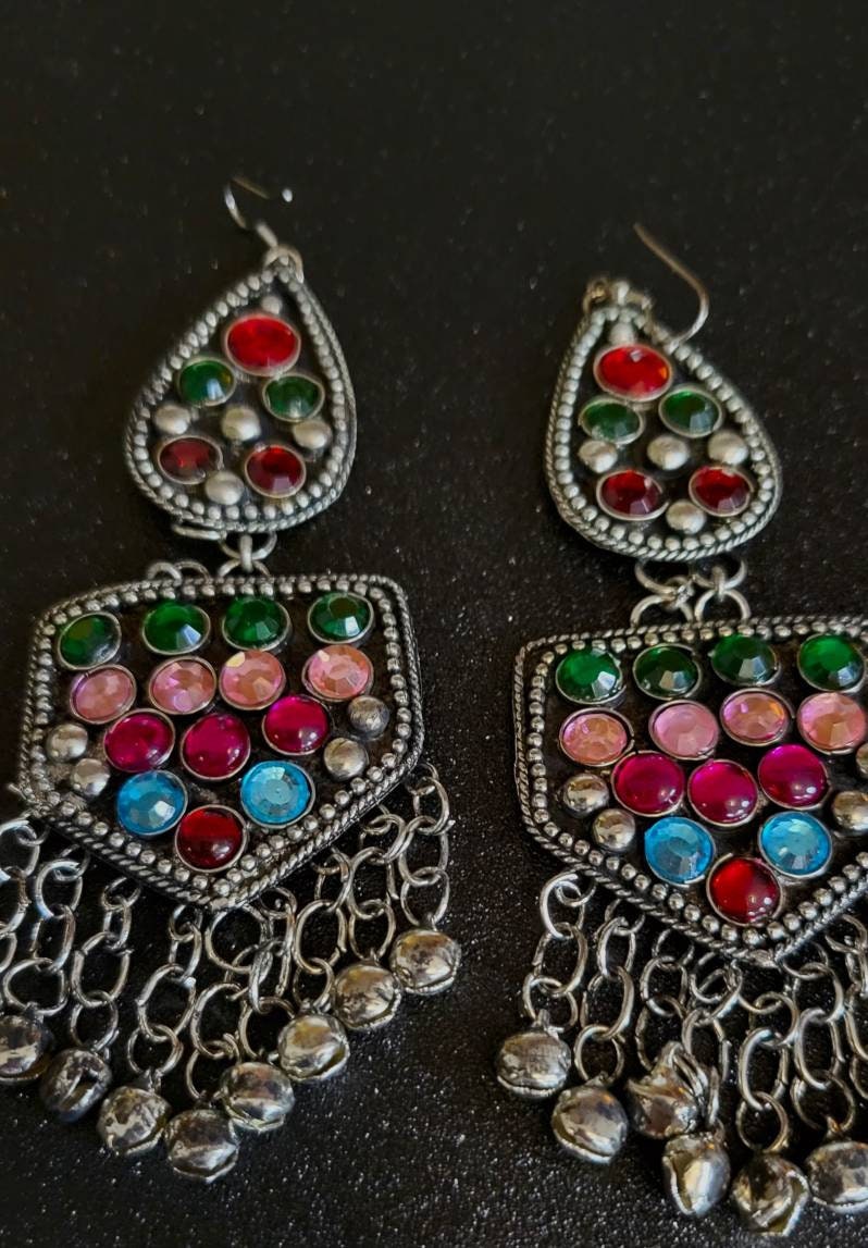 Oxidized Dangle Earrings: Ethnic Silver Boho Jewelry