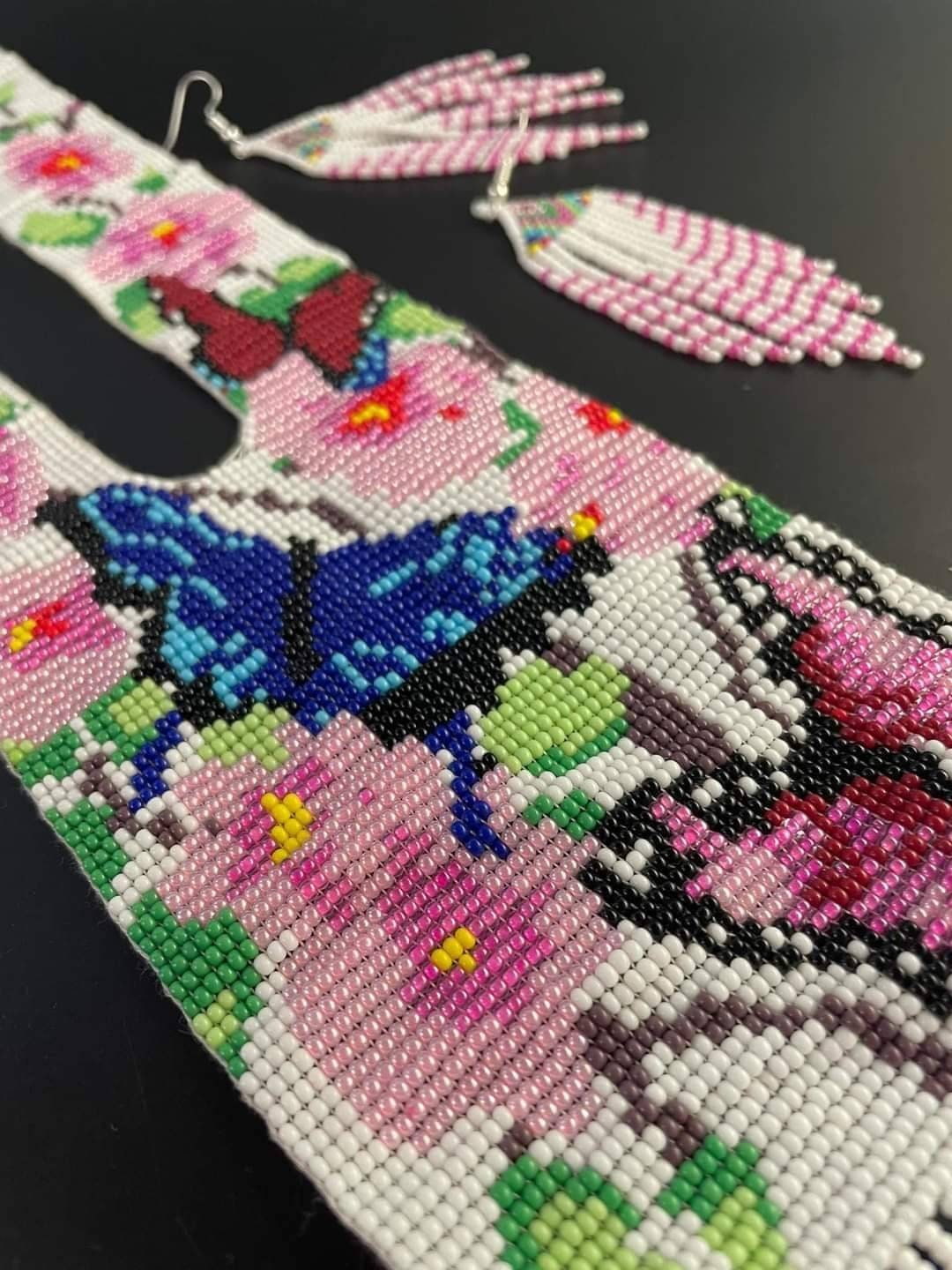 Handmade Beaded Butterfly Necklace: Floral Boho Jewelry