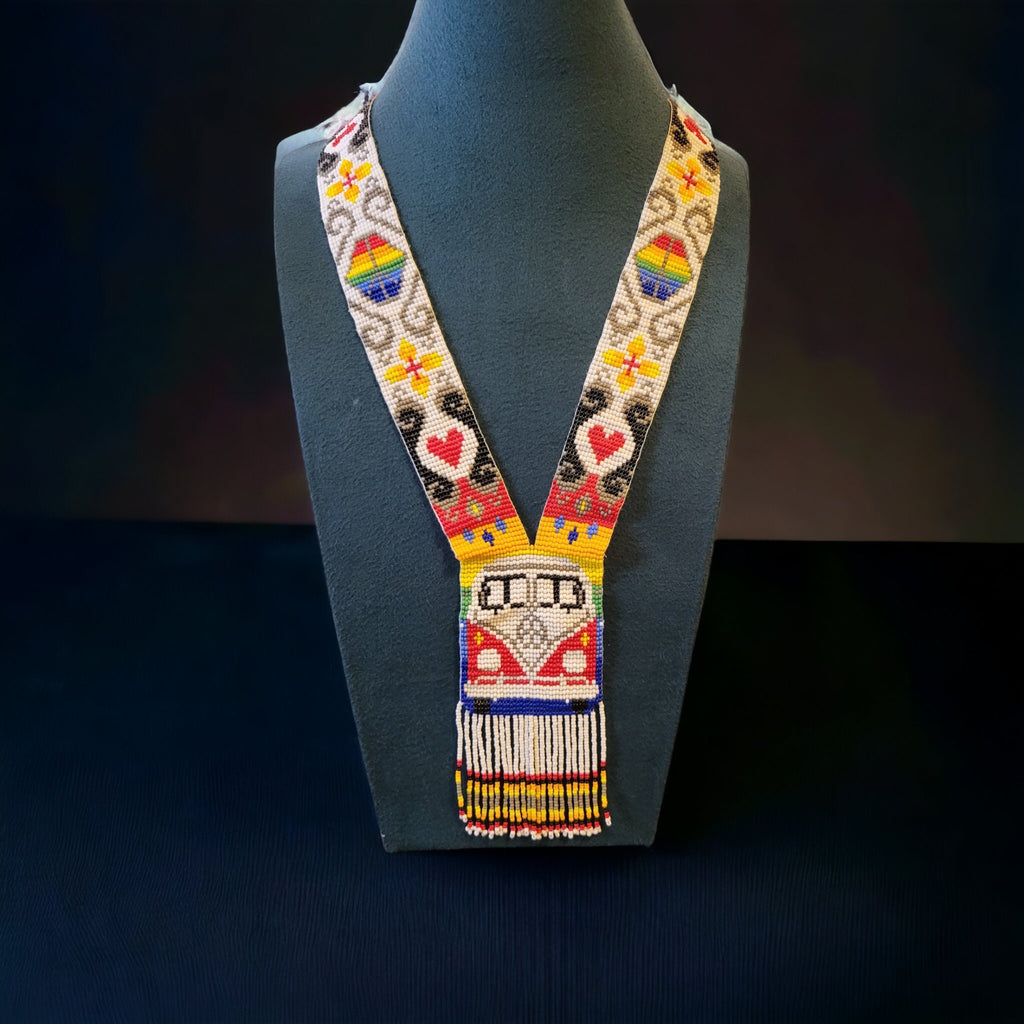 Rainbow Seed Bead Necklace: Boho Hippie VW Bus Pendant
