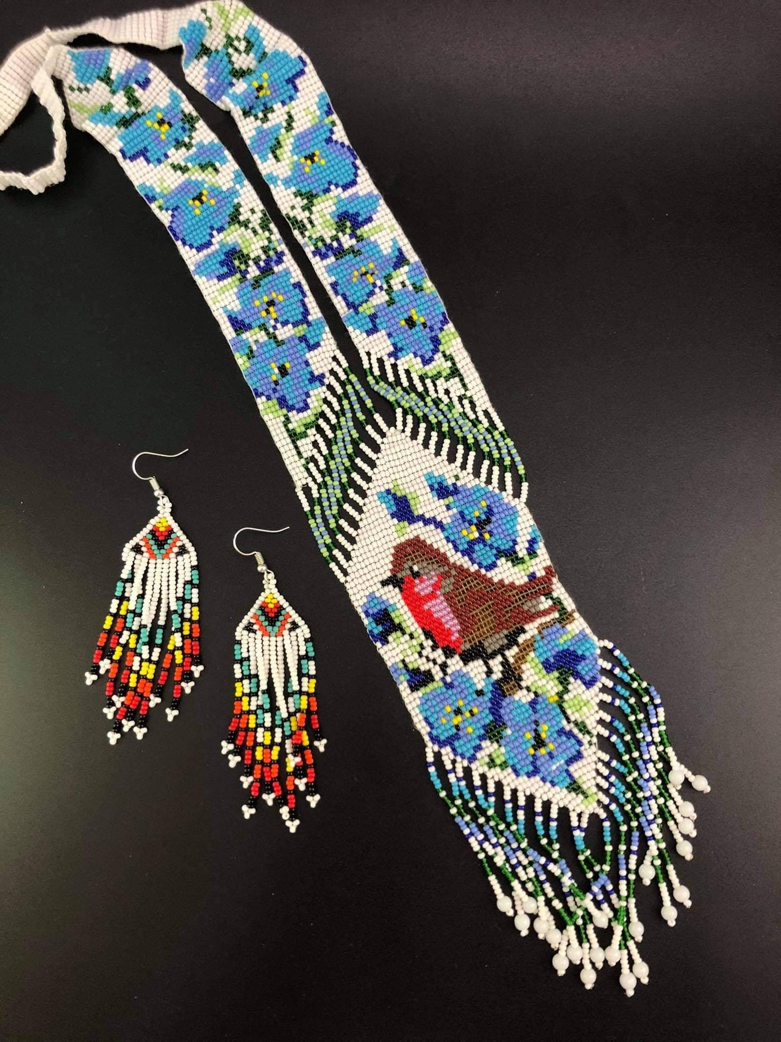 Handmade Beaded Birds Necklace: Boho Floral Jewelry Set