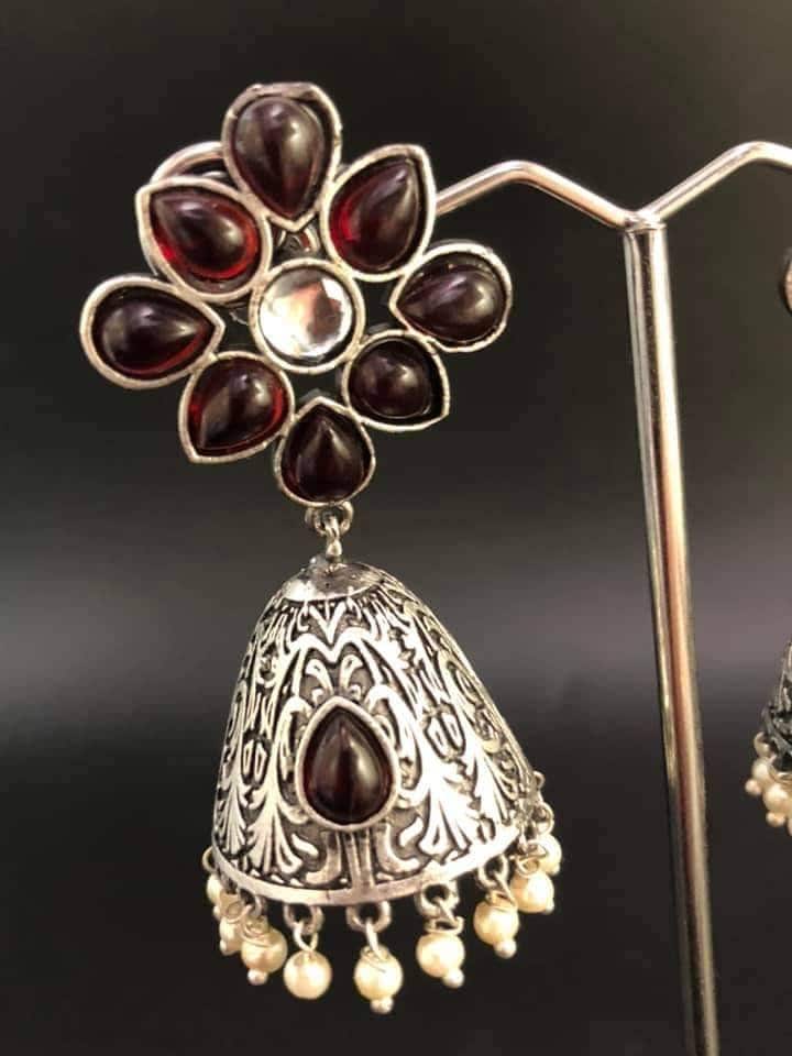 Oxidized German Silver Jhumka Earrings: Indian Beaded Jewelry
