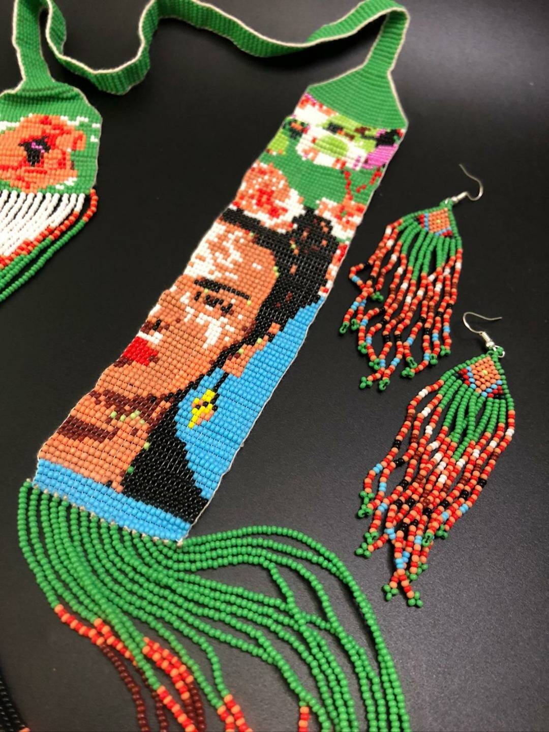 Handmade Frida Kahlo Beaded Necklace: Mexican Style Jewelry
