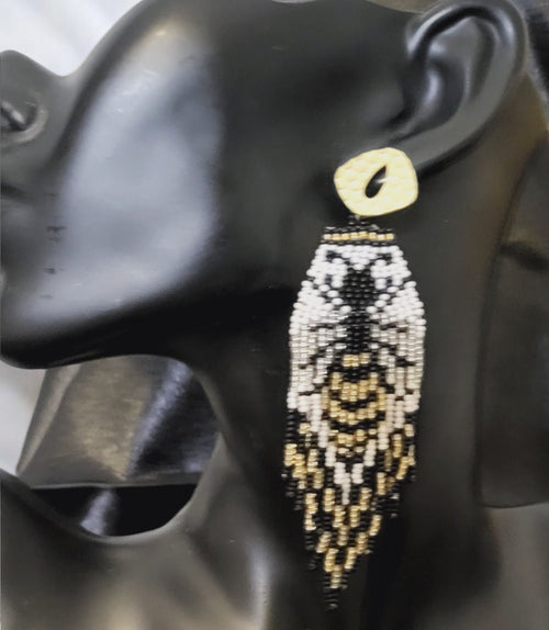Beaded Bee Dangle Earrings: Seed Bead Statement Jewelry
