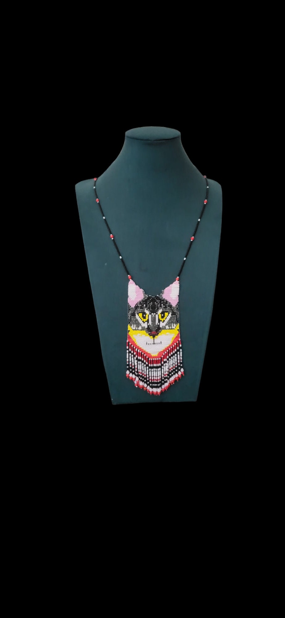HANDMADE BEADED NECKLACE, Cat Lover ,Halloween Jewelry,Gift For Her