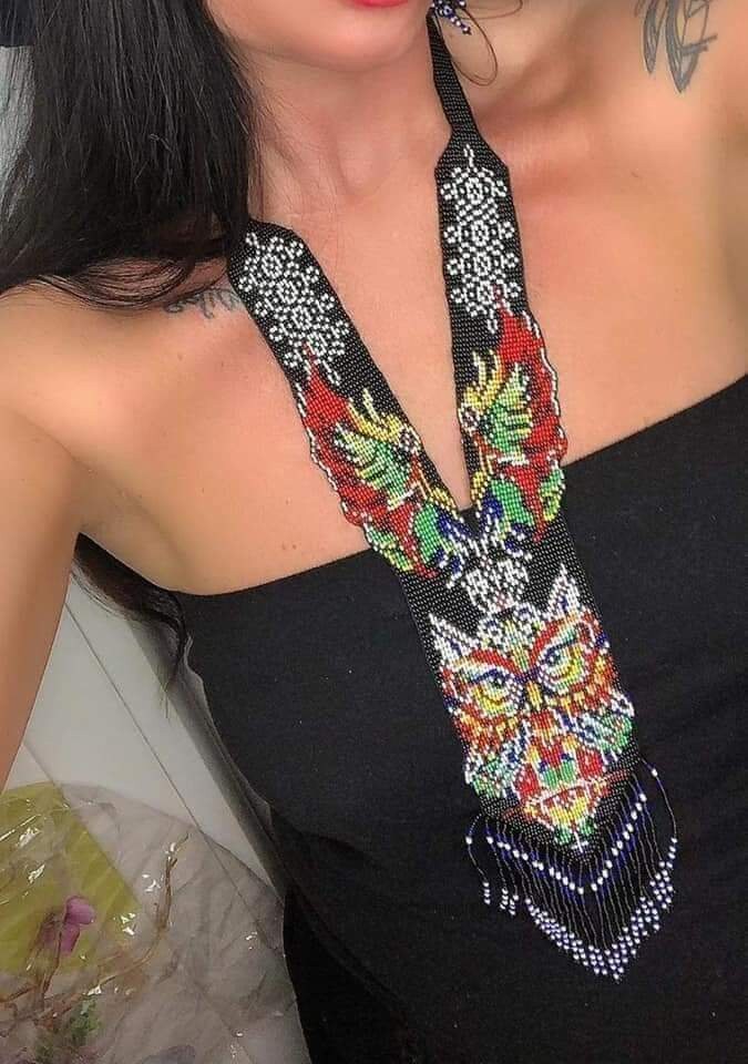 Handmade Loom Beaded Necklace and Earrings Set: Owl Design