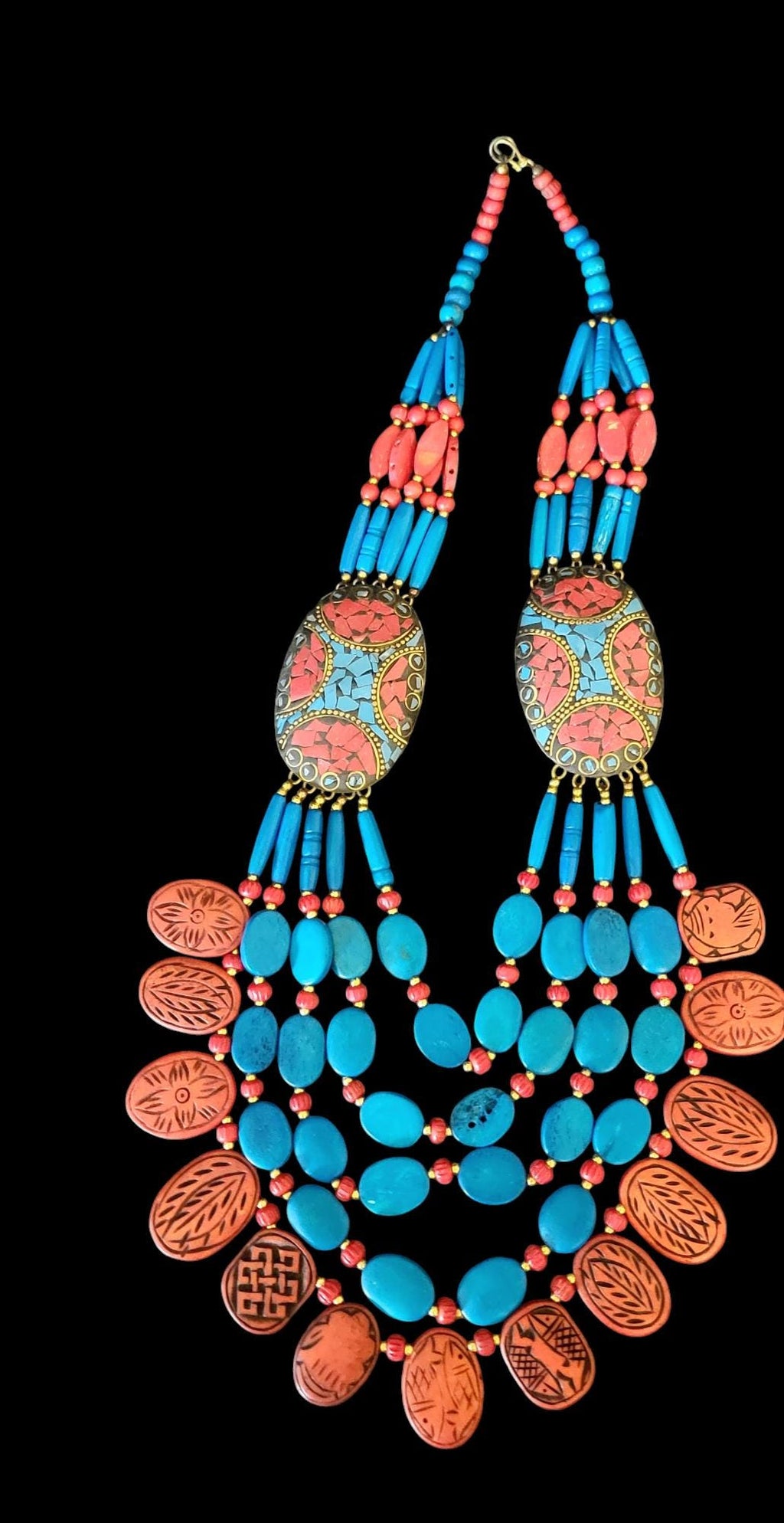 Nepalese Turquoise Beaded Necklace: Boho Ethnic Jewelry