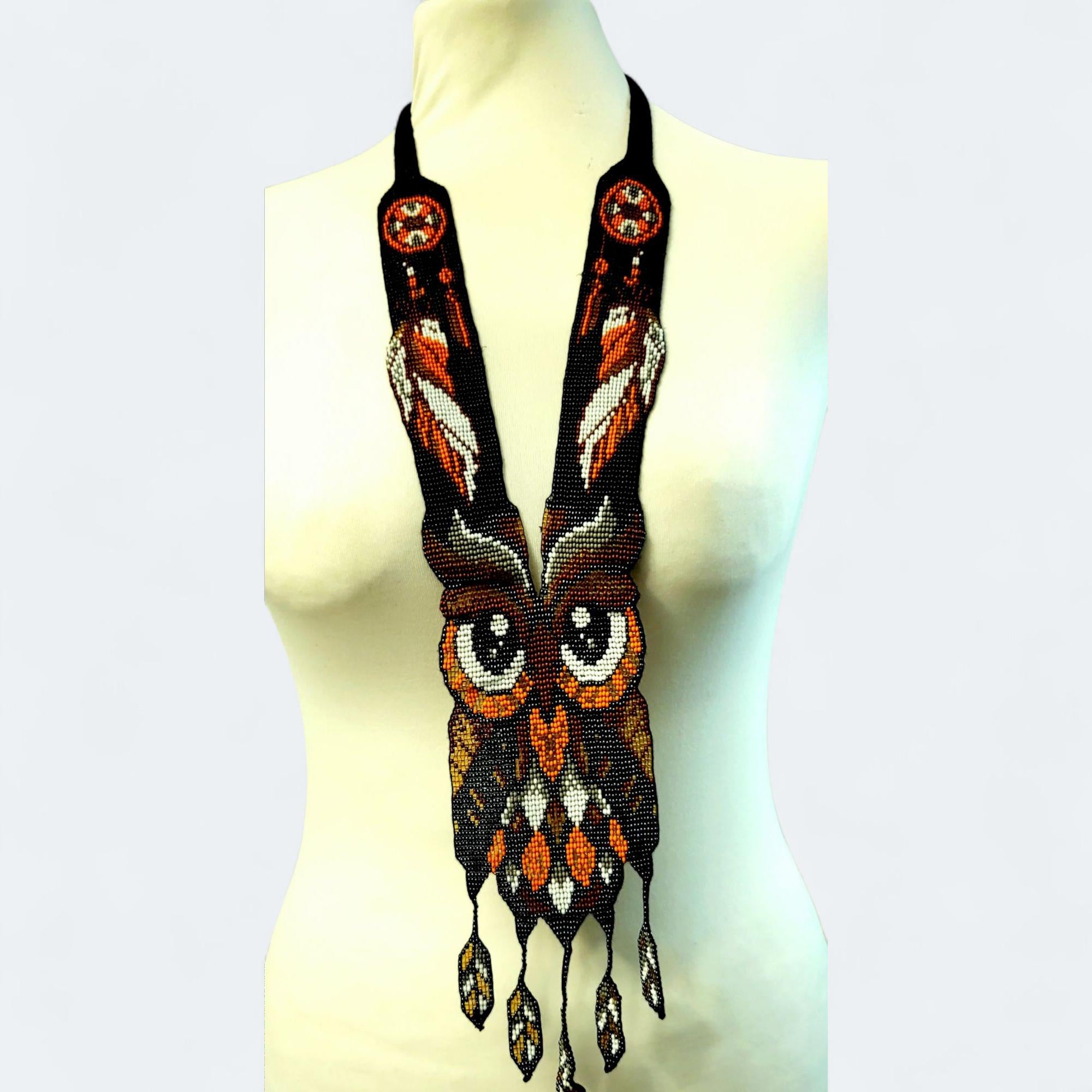 Handmade Beaded Owl Necklace: Long Statement Jewelry
