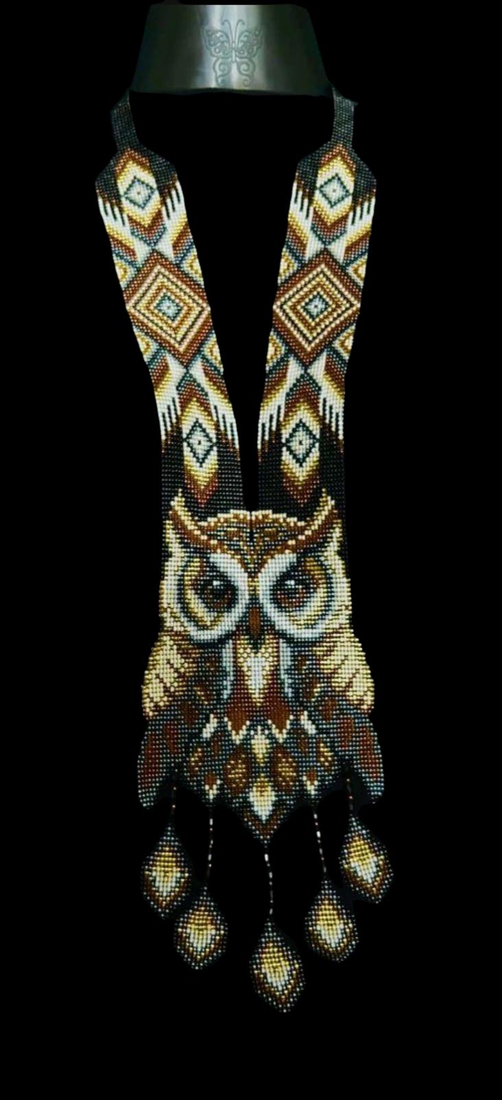 Handmade Beaded Owl Necklace: Long Statement Jewelry