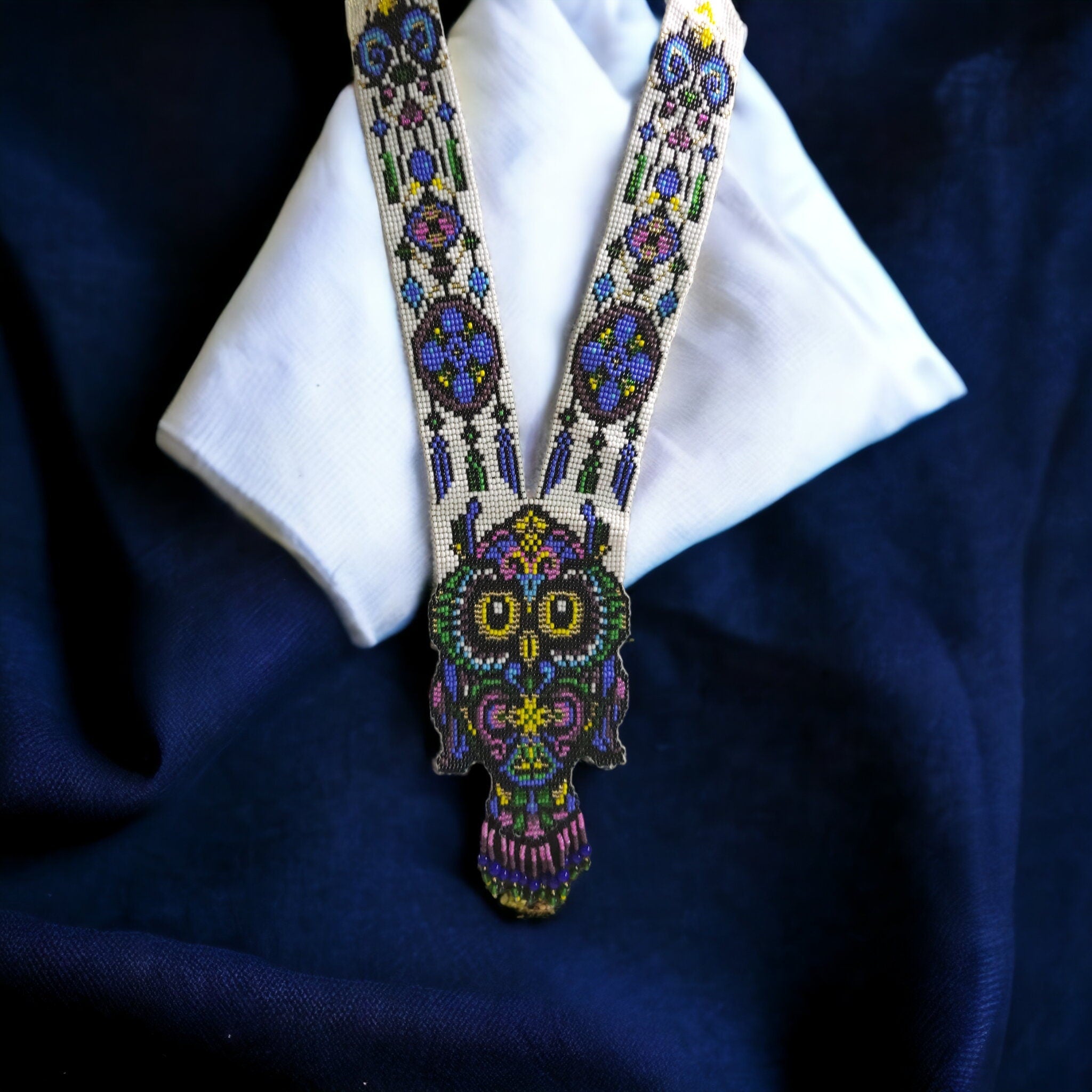 Handmade Beaded Owl Necklace: Long Statement Jewelry