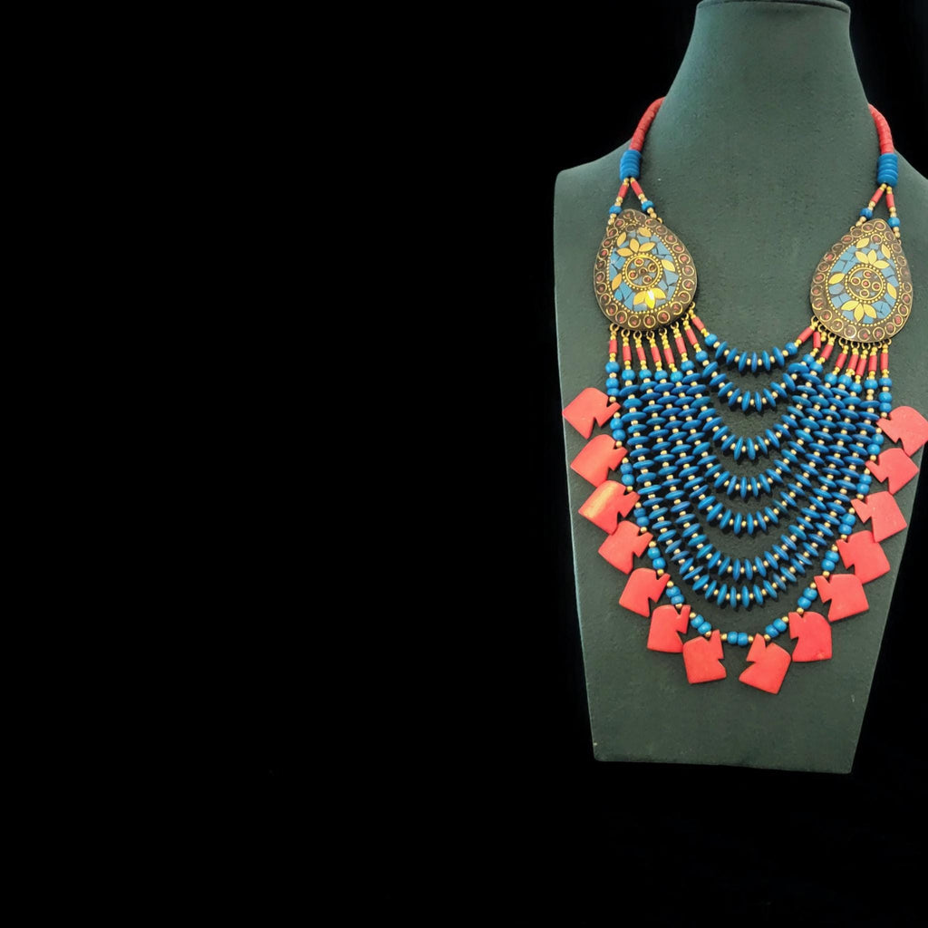 Handmade Nepalese Turquoise Beaded Necklace: Boho Ethnic Jewelry
