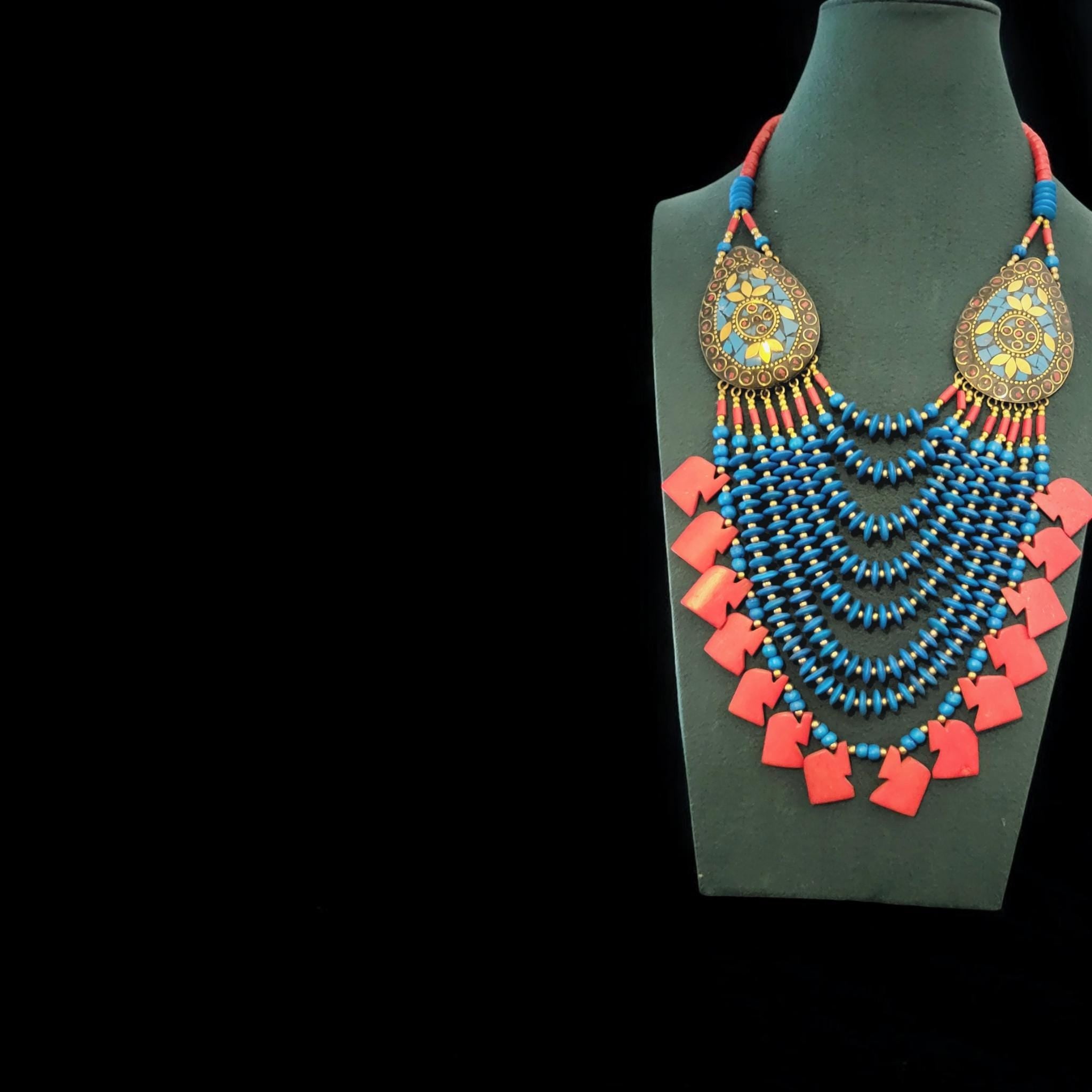 Handmade Nepalese Turquoise Beaded Necklace: Boho Ethnic Jewelry