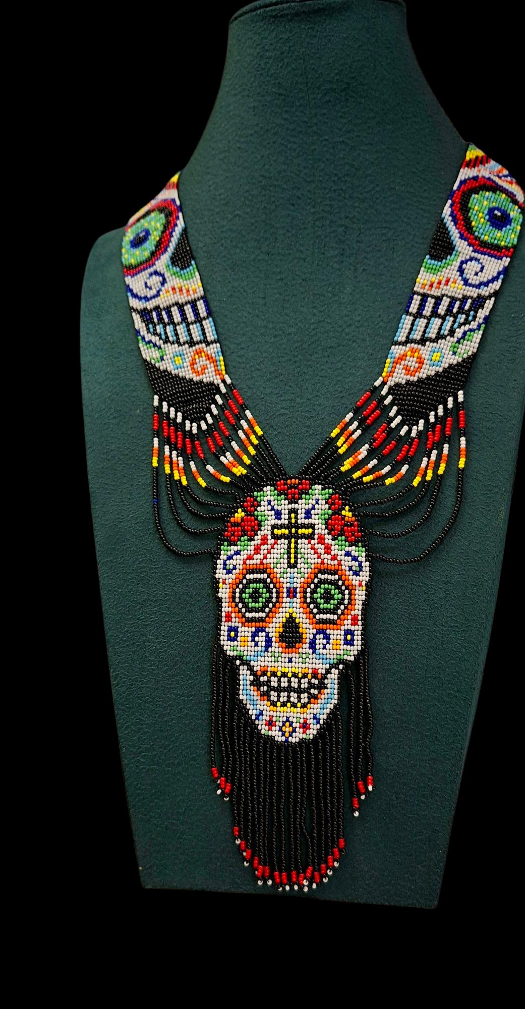 Handmade Seed Bead Skull Necklace & Earrings Set: Ethnic Tribal Jewelry