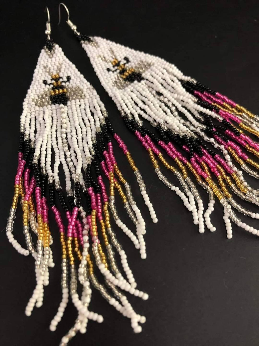 Beaded Bee Dangle Earrings: Handmade Statement Jewelry