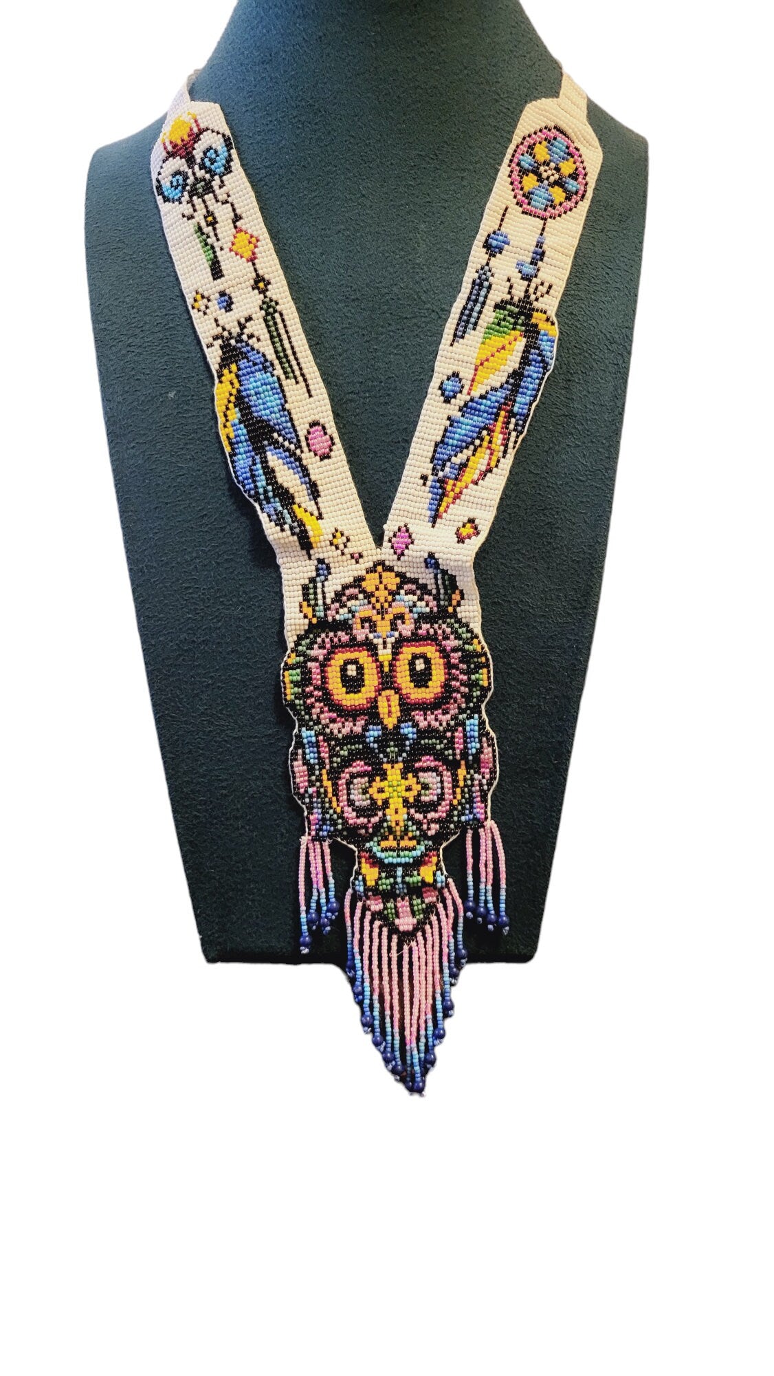 Handmade Beaded Owl Necklace: Long Statement Jewelry