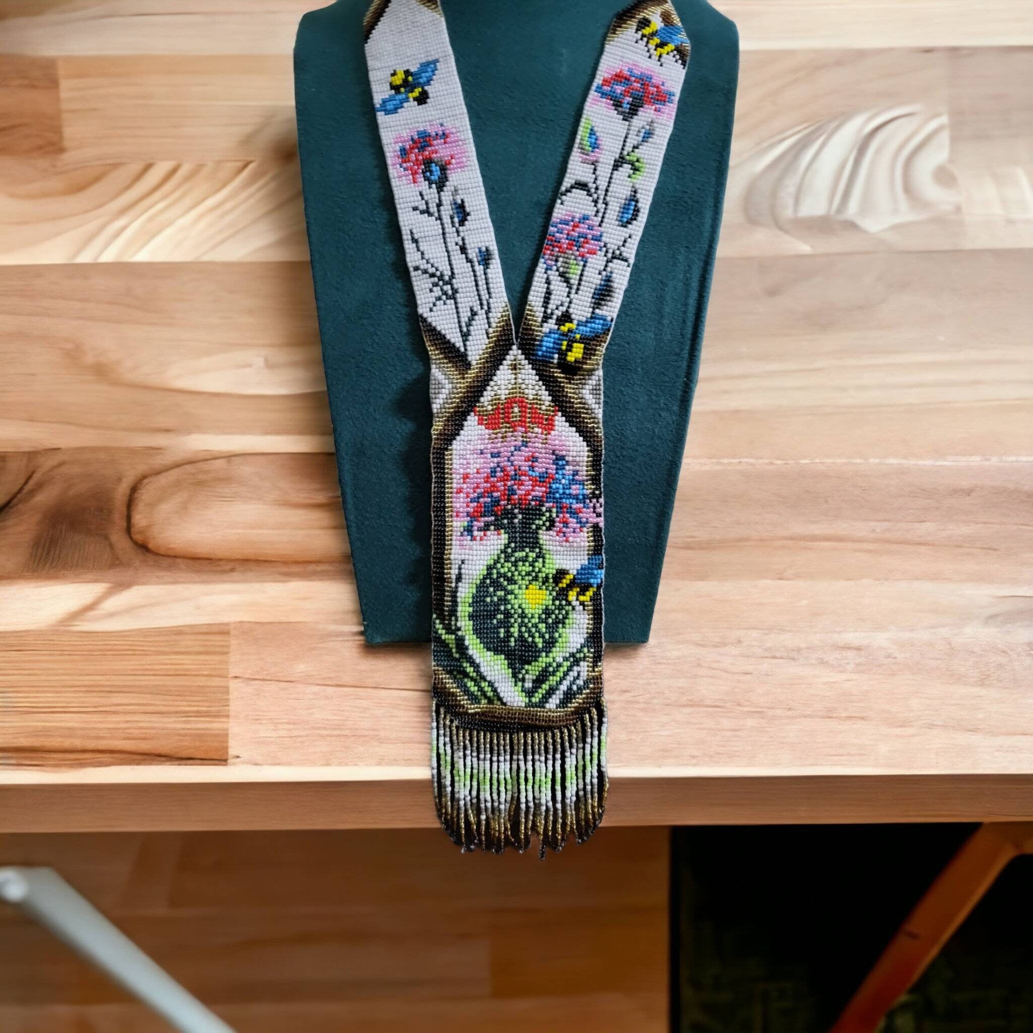 Handmade Beaded Flower Pot Necklace: Boho Floral Jewelry