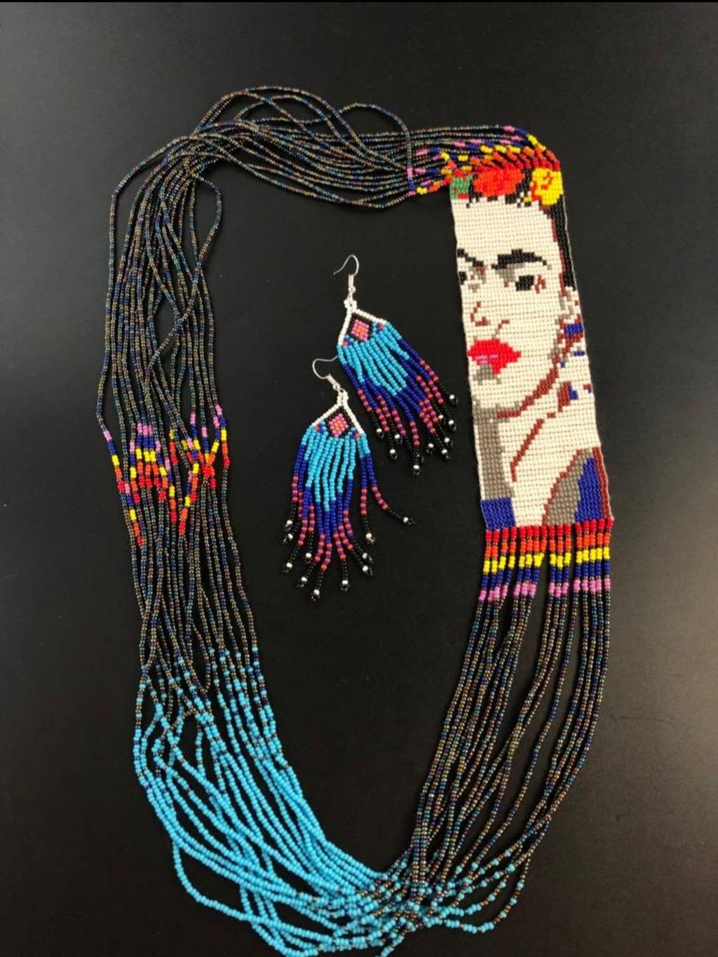 Handmade Frida Kahlo Beaded Necklace: Mexican Style Jewelry