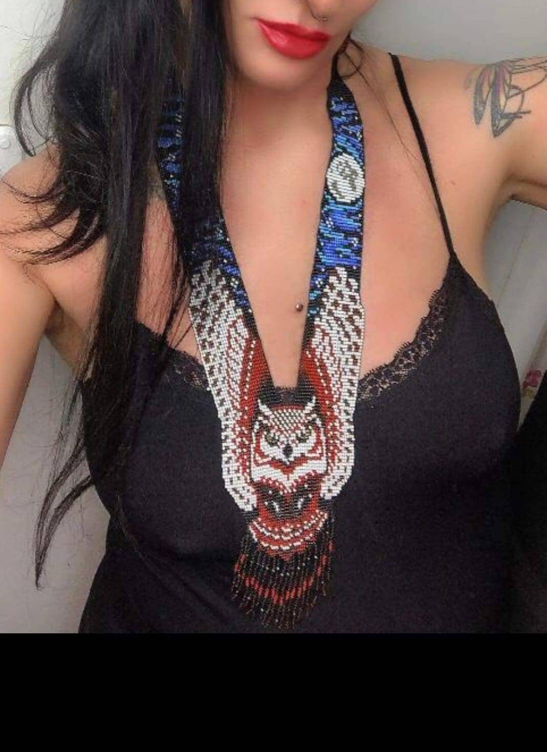 Handmade Beaded Owl Necklace: Long Statement Jewelry