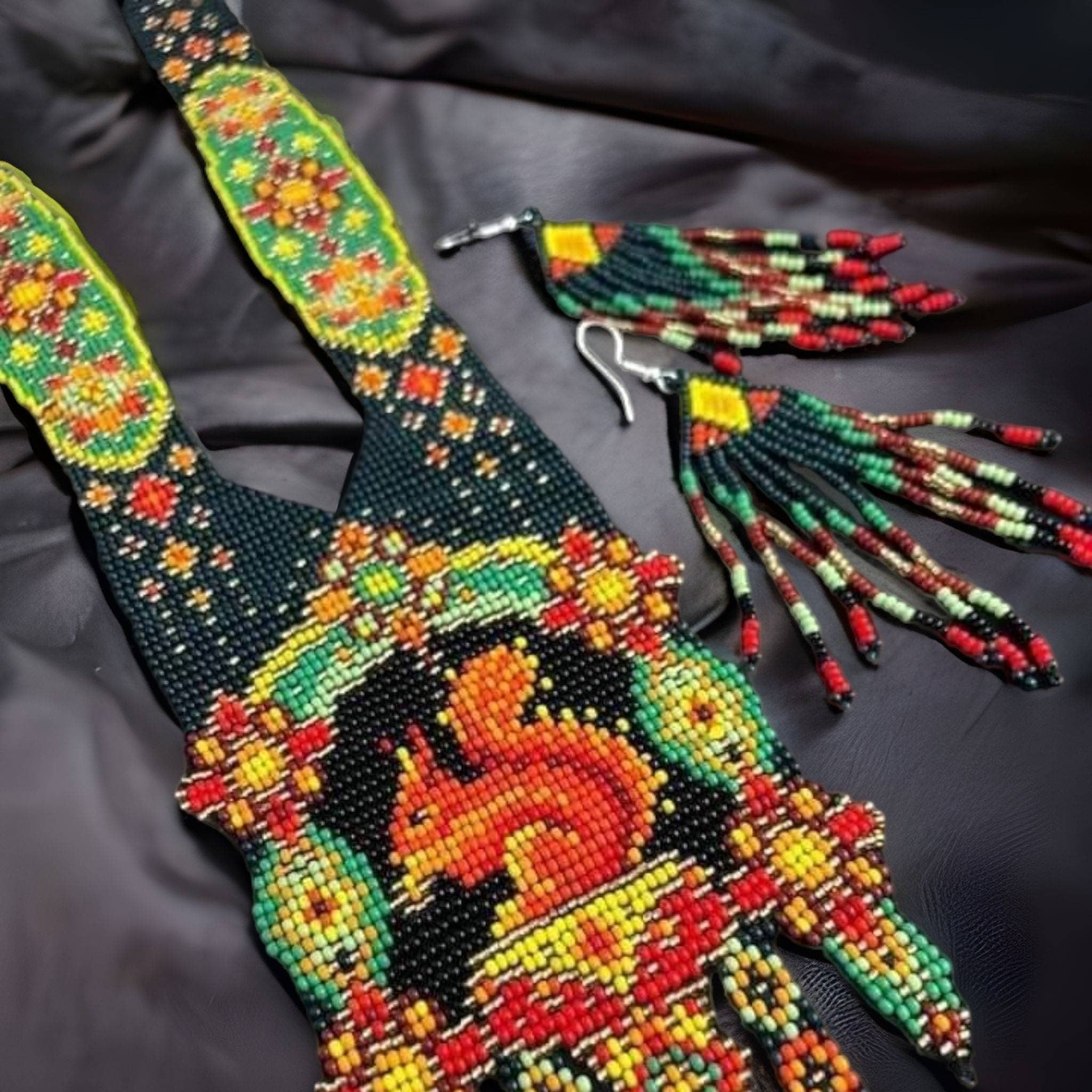Beaded Squirrel Necklace &amp; Earrings Set: Handwoven Animal Art Jewelry