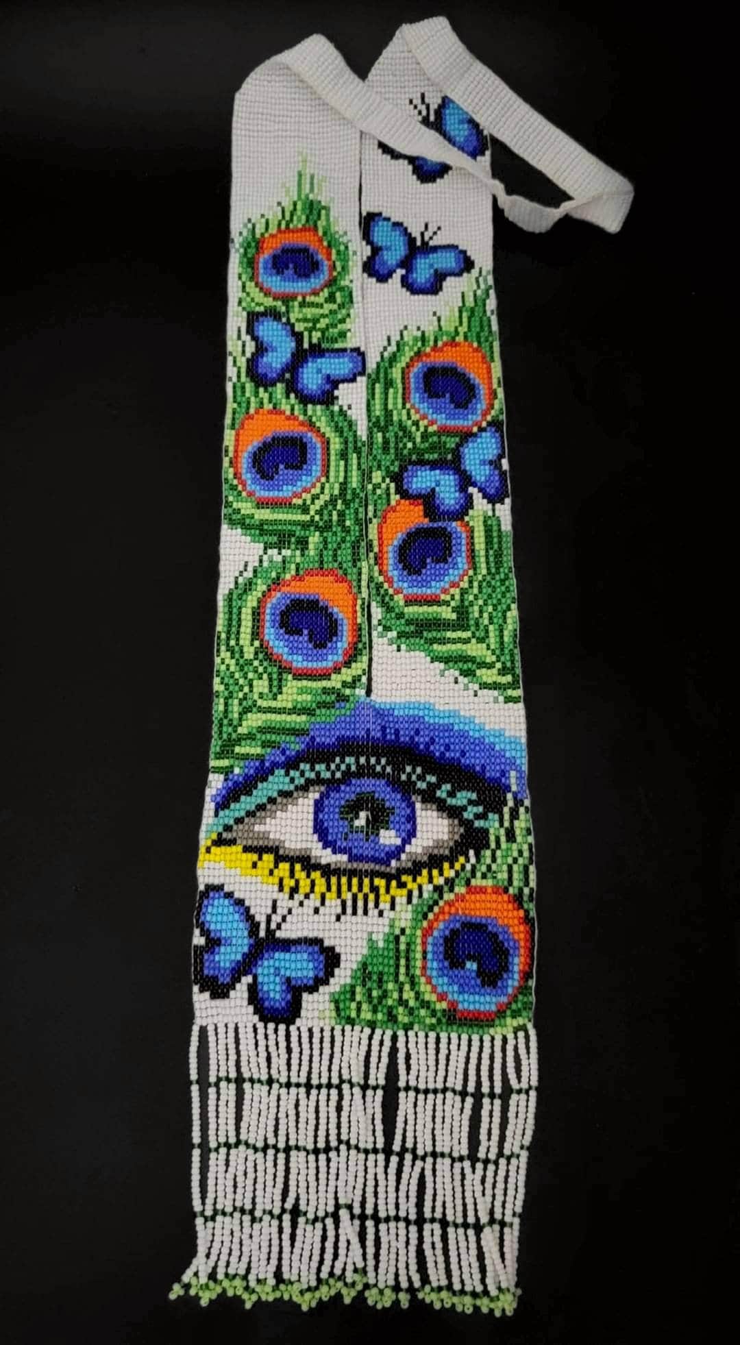 Handmade Beaded Peacock Necklace: Long Statement Jewelry