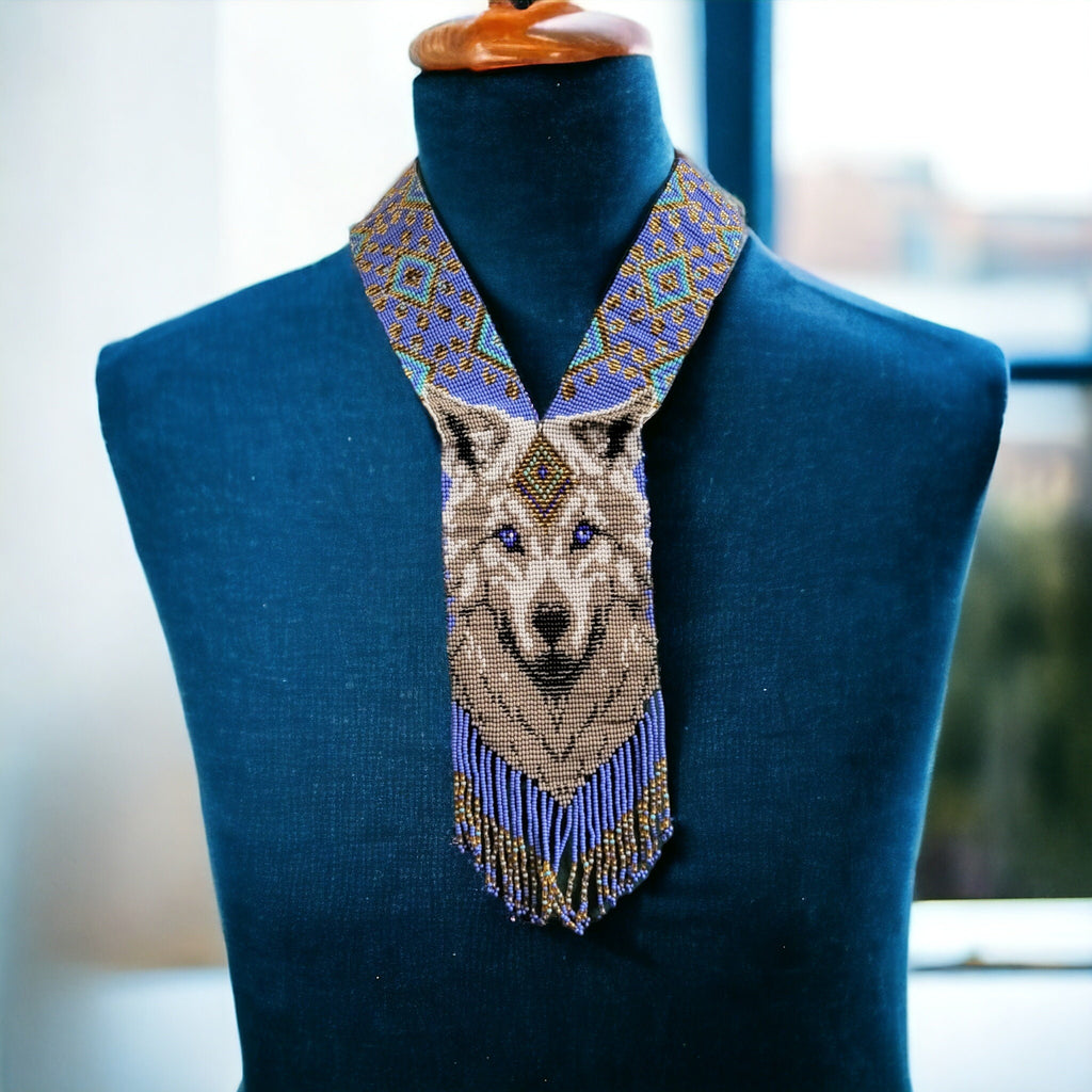 Handmade Beaded Wolf Necklace: Boho Animal Lover Jewelry