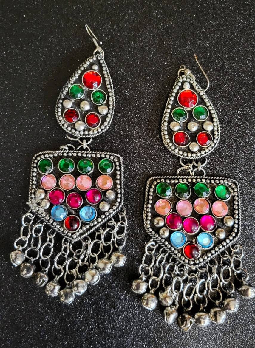 Oxidized Dangle Earrings: Ethnic Silver Boho Jewelry