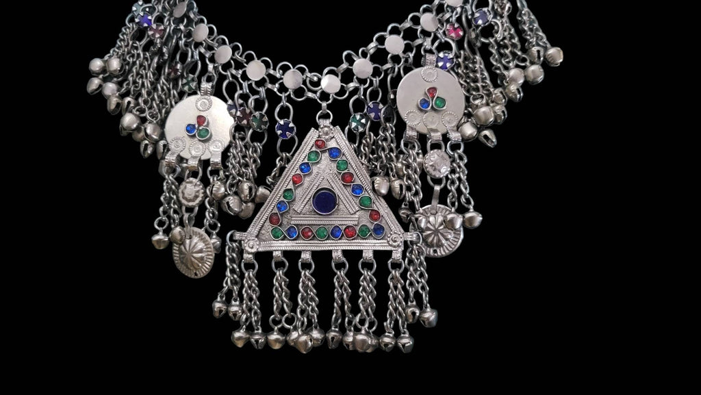 Afghani Choker: German Silver Tribal Necklace with Geometric Motif