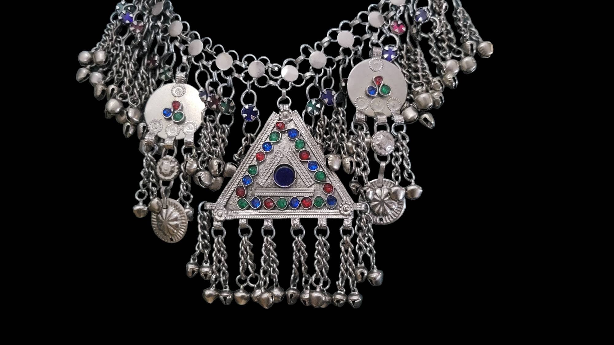 Afghani Choker: German Silver Tribal Necklace with Geometric Motif