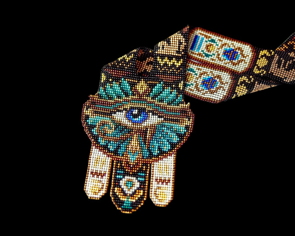 Handmade Egyptian Collar Necklace - Seed Bead Art,Tribal Art Necklace,Eye Necklace