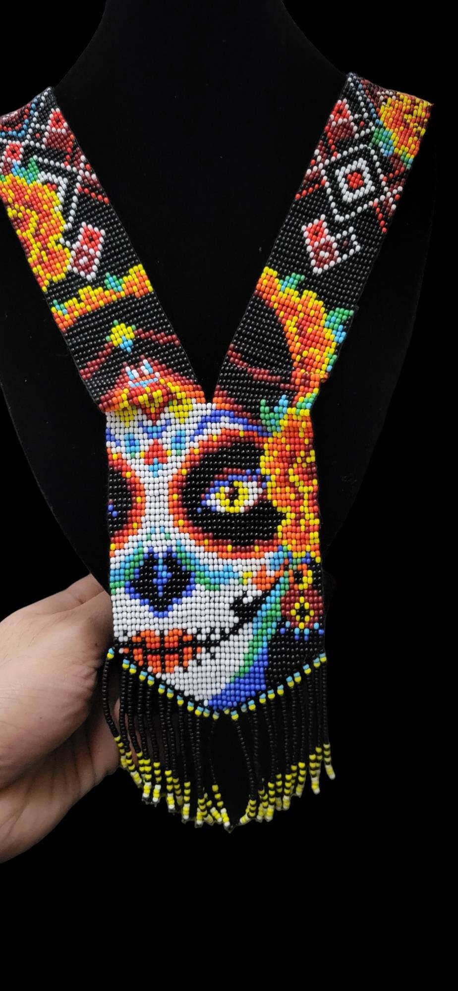Handmade Seed Bead Sugar Skull Necklace with Earrings