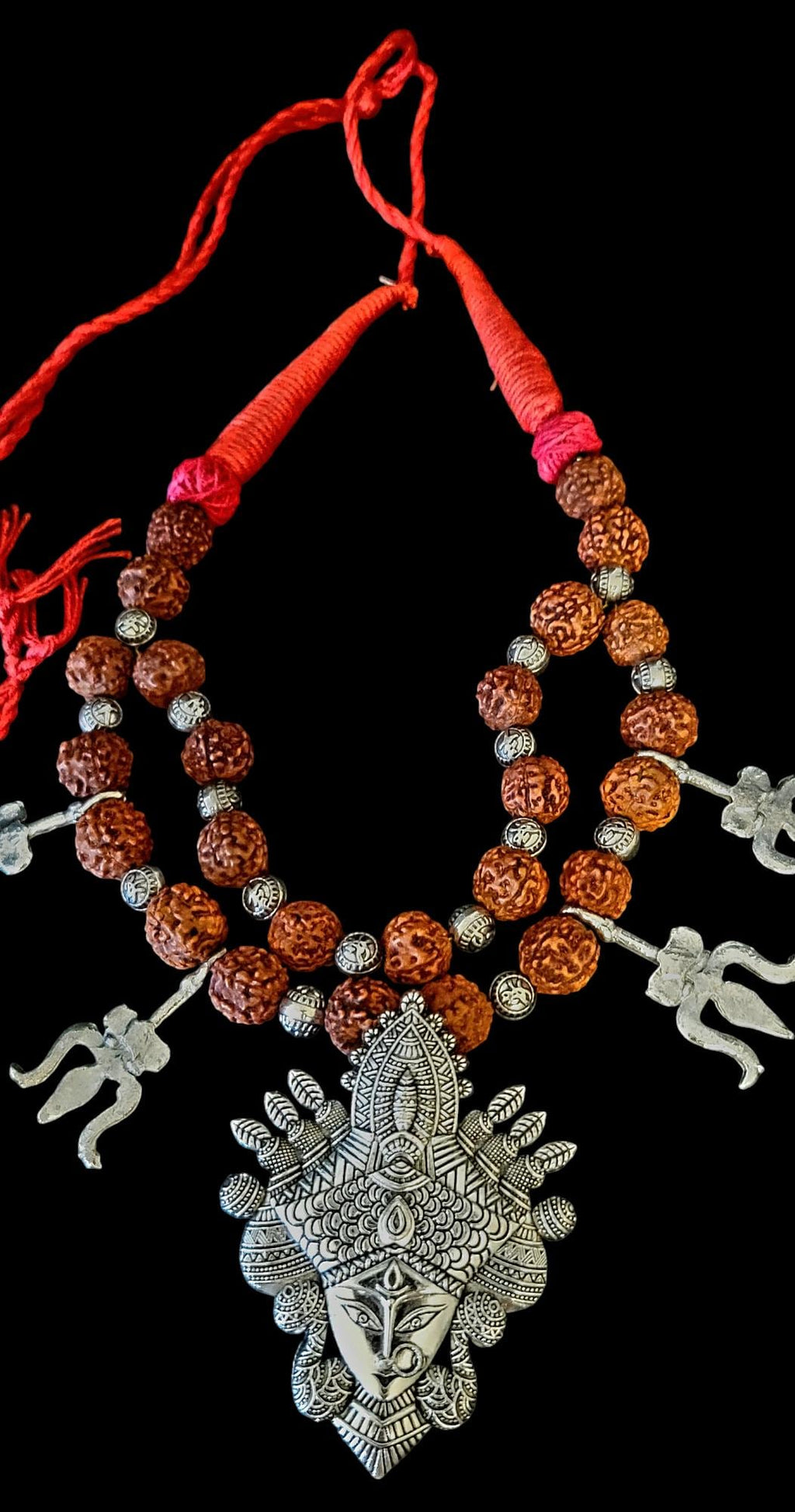 Kali Goddess Necklace: Rudraksha Thread Pendant, Hindu Amulet