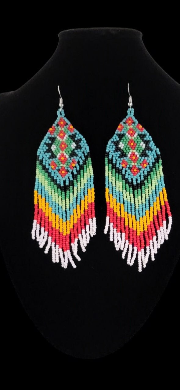 Handmade Beaded Earring,Fringe Earrings,Long Earring, Seed Beads Earring,Threader Earring,